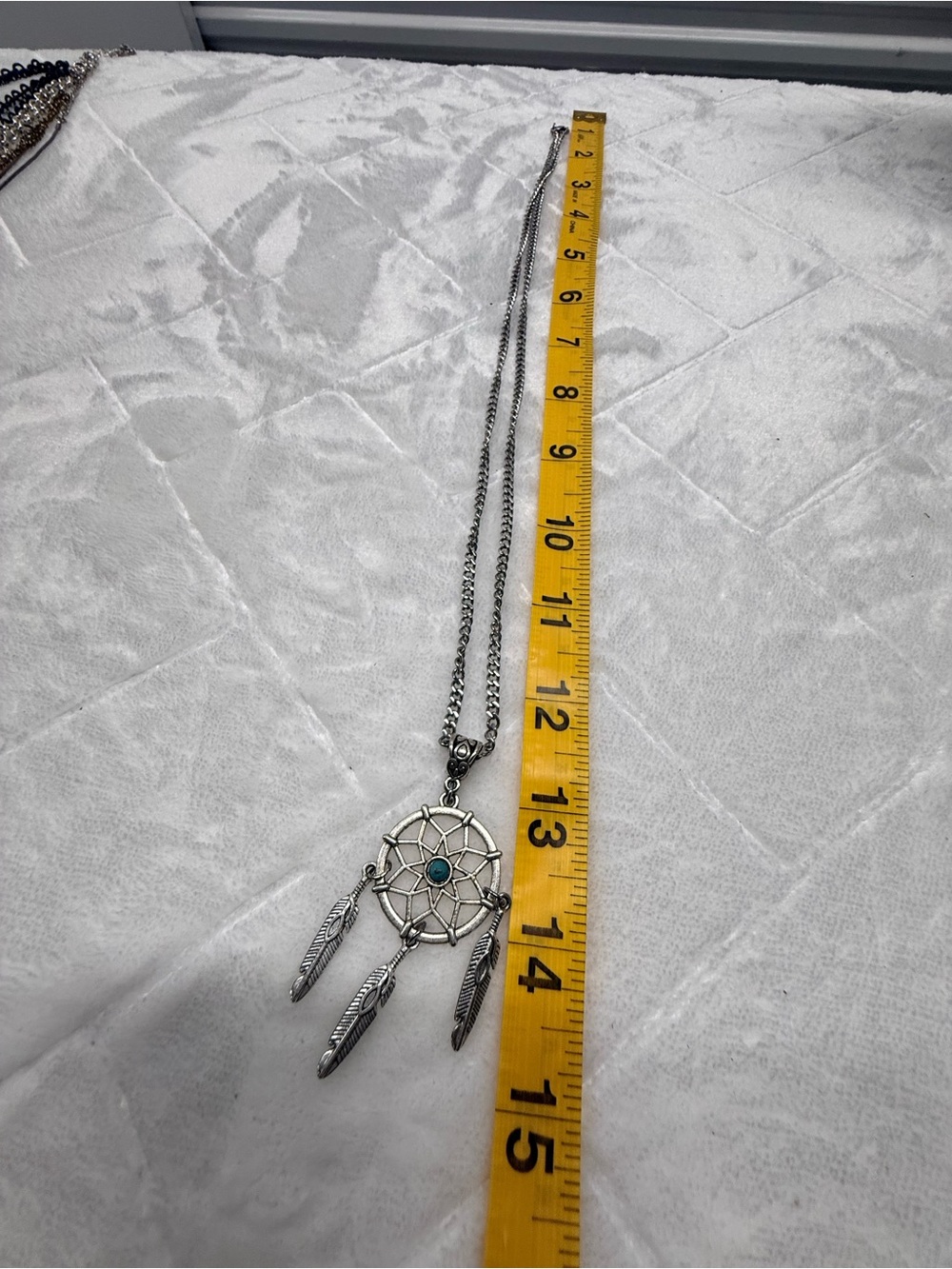 Sterling-Tone Dreamcatcher Pendant Necklace with Turquoise Accent